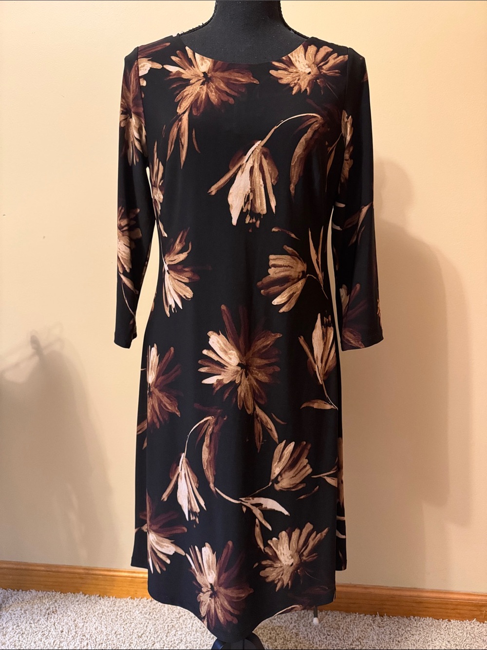 Tommy Hilfiger Black Floral Long Sleeve Midi Dress